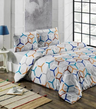 Спално бельо Alya геометричен дизайн ранфорс единично легло 160x220 3 части