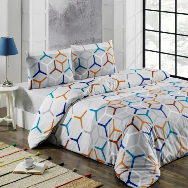 Спално бельо Alya геометричен дизайн ранфорс единично легло 160x220 3 части