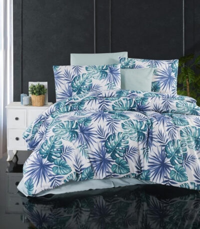 Синьо спално бельо Verde двойно легло ранфорс 200x220 4 части