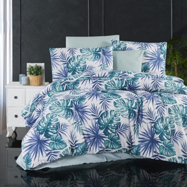 Синьо спално бельо Verde двойно легло ранфорс 200x220 4 части