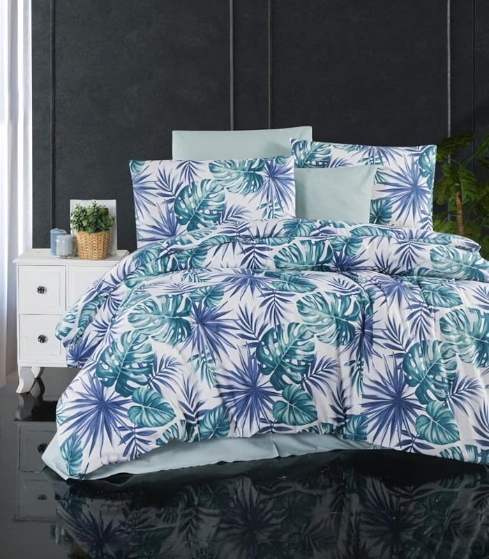 Синьо спално бельо Verde двойно легло ранфорс 200x220 4 части