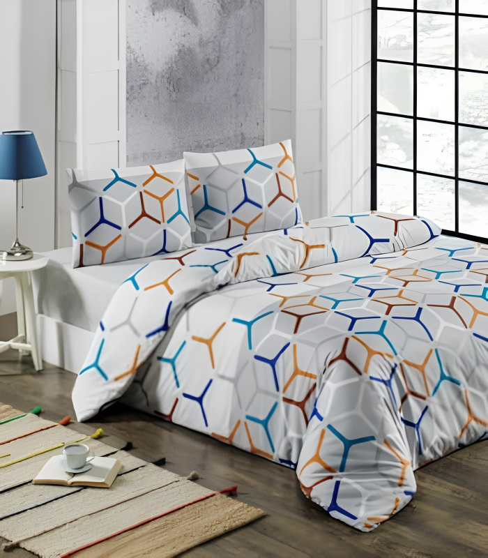 Спално бельо Alya 200x220 см сив геометричен дизайн комплект