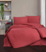 Спално бельо червен памучен сатен с райе десен 200x220 4 части