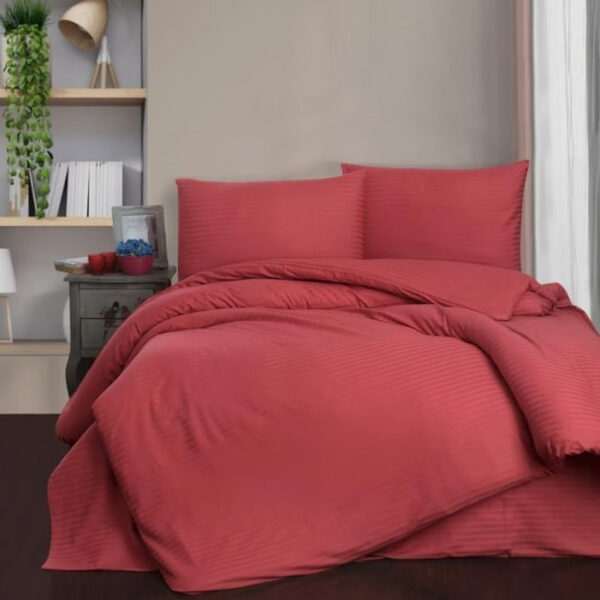 Спално бельо червен памучен сатен с райе десен 200x220 4 части