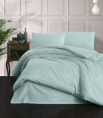 Луксозно сатенено спално бельо от 100% памучен сатен със сини райета 200x220 см