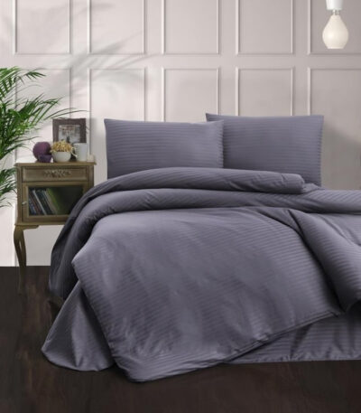 спално бельо сатен антрацит райе 200x220 комплект