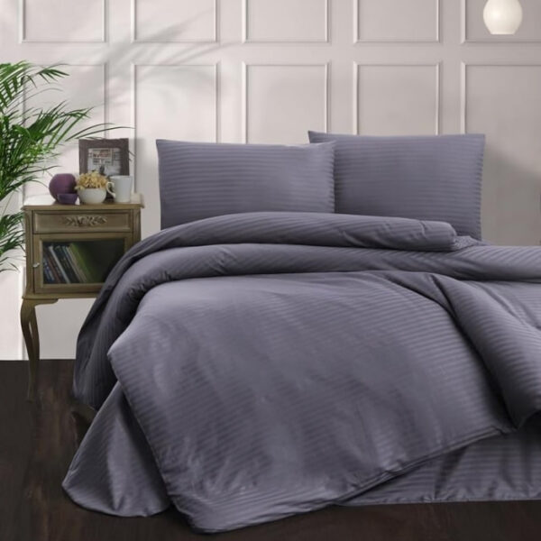 спално бельо сатен антрацит райе 200x220 комплект