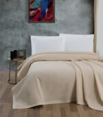 Покривало за спалня памучно крем 220x240 пчелен вязел четирисезонно