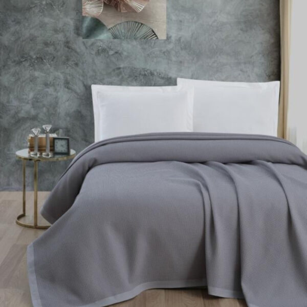Памучно покривало за легло сиво 220x240 см тънко летно покривало