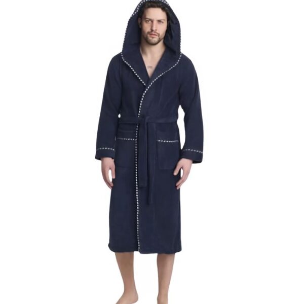 Мъжки халат Triga с качулка 100% памук син макси дължина
