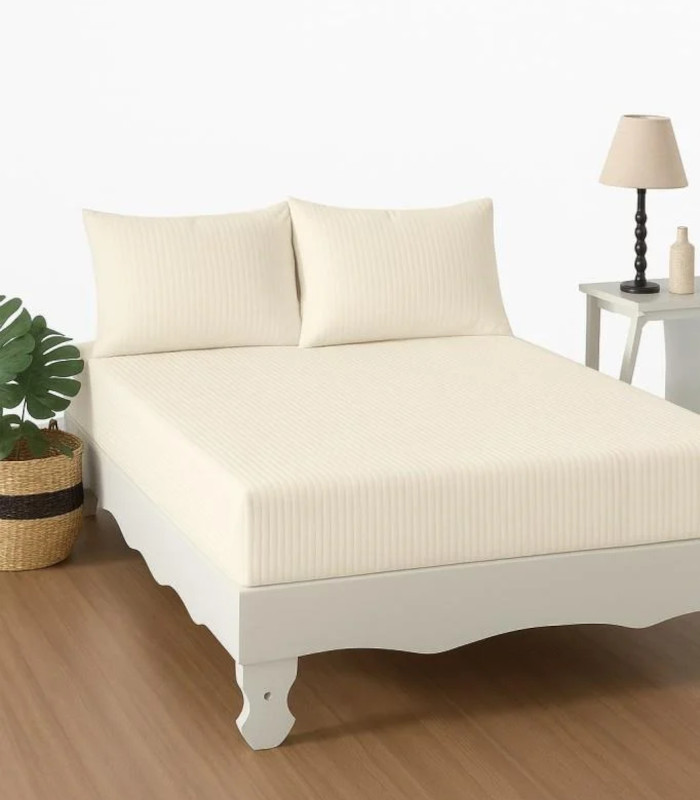 Ластичен чаршаф калъфки 100% памук хотелски стил крем
