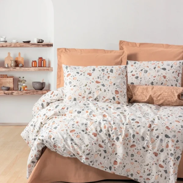 Спално бельо Оникс карамел минималистично ранфорс ластичен чаршаф двойно легло Hrimar Comfort