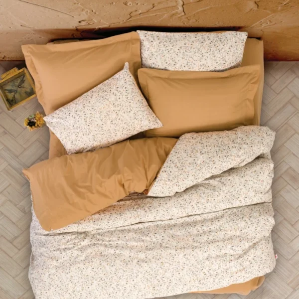 Спално бельо Пози бежово ранфорс ластичен чаршаф 160x200 двойно легло Hrimar Comfort