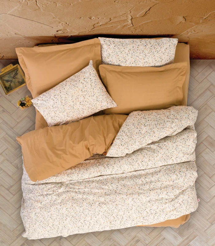 Спално бельо Пози бежово ранфорс ластичен чаршаф 160x200 двойно легло Hrimar Comfort