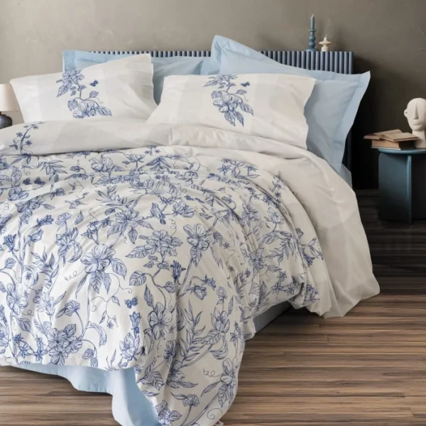 Спално бельо CottonBox Linora синьо ранфорс премиум качество