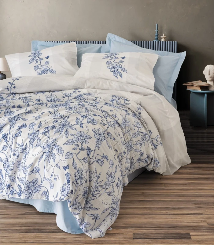 Спално бельо CottonBox Linora синьо ранфорс премиум качество