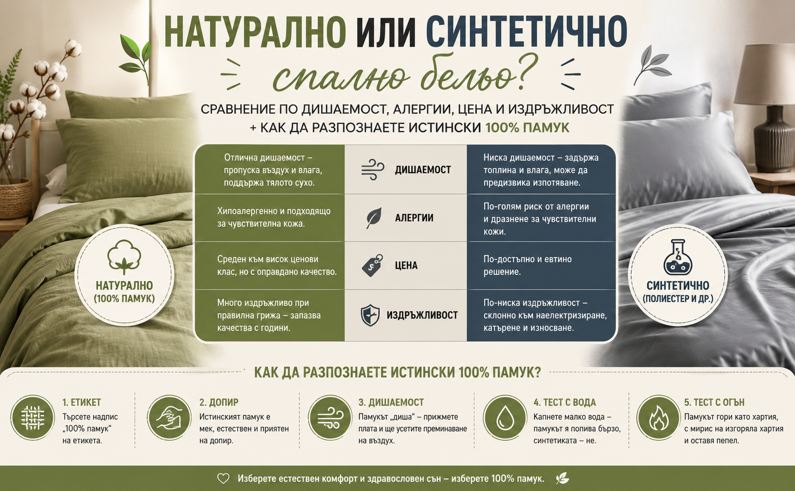натурално памучно спално бельо на легло