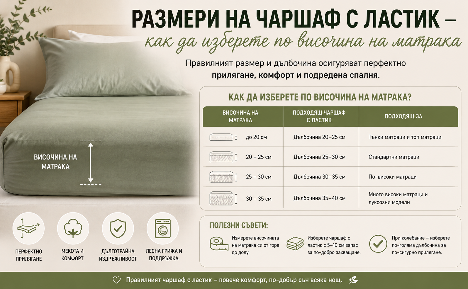 чаршаф с ластик опънат върху матрак